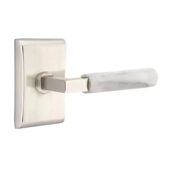 Emtek White Marble Lever with L-Square Stem and Neos Rose by Emtek