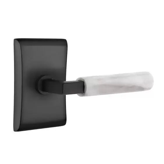 Emtek White Marble Lever with L-Square Stem and Neos Rose by Emtek