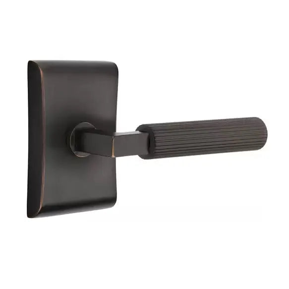 Emtek Straight Knurled Lever with L-Square Stem and Neos Rose by Emtek
