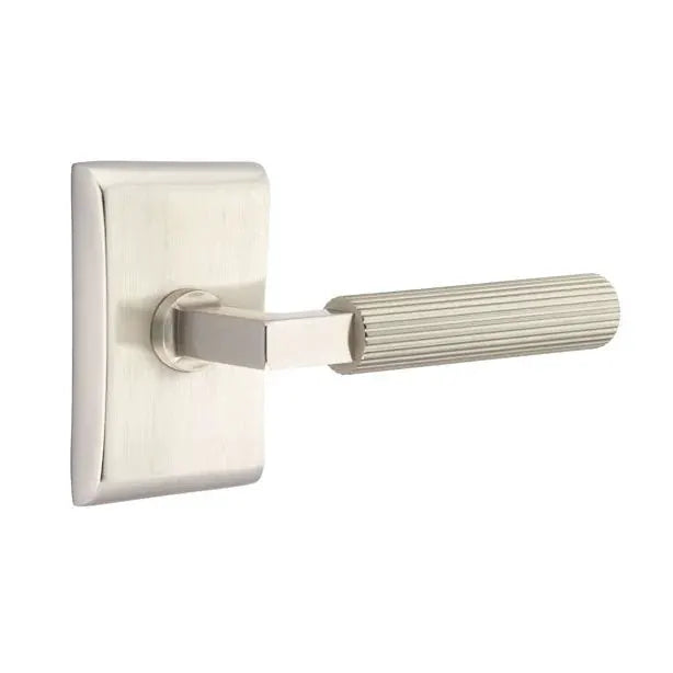 Emtek Straight Knurled Lever with L-Square Stem and Neos Rose by Emtek
