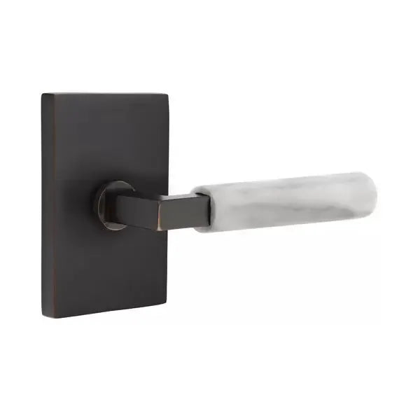 Emtek White Marble Lever with L-Square Stem and Modern Rectangular Rose by Emtek