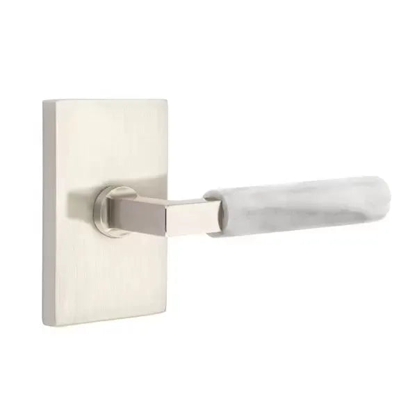 Emtek White Marble Lever with L-Square Stem and Modern Rectangular Rose by Emtek