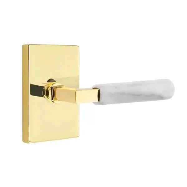 Emtek White Marble Lever with L-Square Stem and Modern Rectangular Rose by Emtek