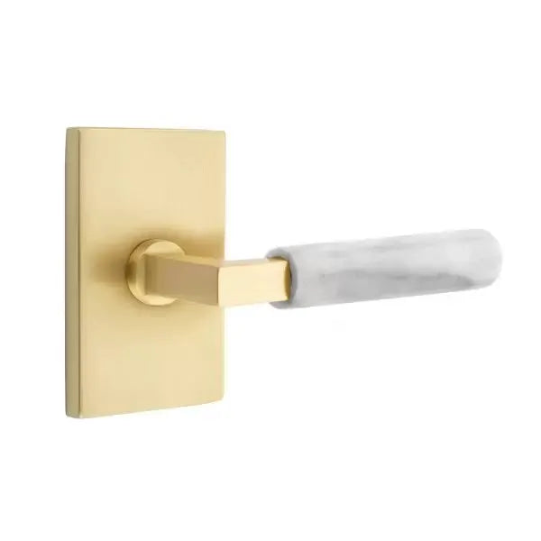 Emtek White Marble Lever with L-Square Stem and Modern Rectangular Rose by Emtek
