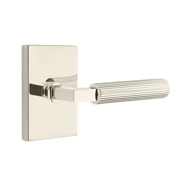 Emtek Straight Knurled Lever with L-Square Stem and Modern Rectangular Rose by Emtek