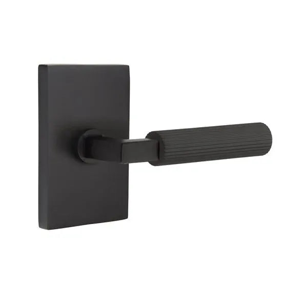Emtek Straight Knurled Lever with L-Square Stem and Modern Rectangular Rose by Emtek