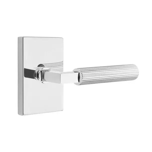 Emtek Straight Knurled Lever with L-Square Stem and Modern Rectangular Rose by Emtek