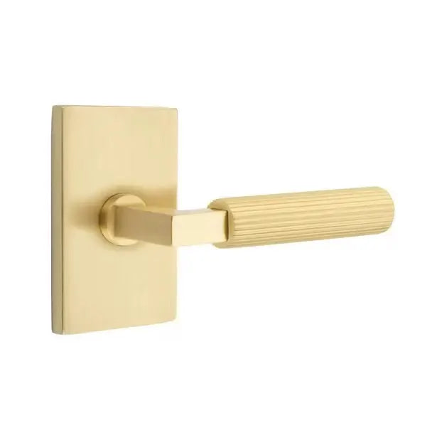 Emtek Straight Knurled Lever with L-Square Stem and Modern Rectangular Rose by Emtek