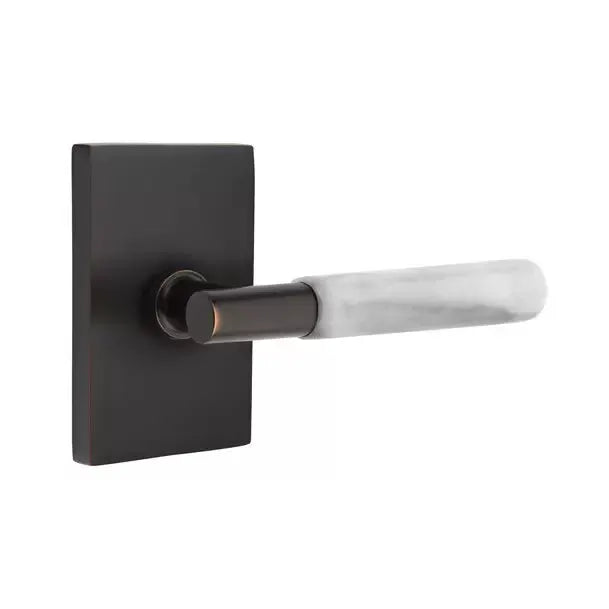 Emtek White Marble Lever with T-Bar Stem and Modern Rectangular Rose by Emtek