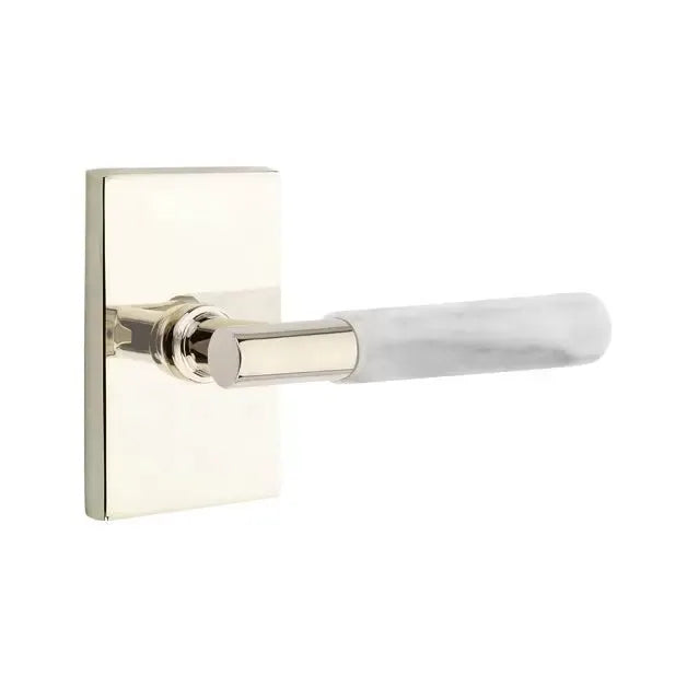 Emtek White Marble Lever with T-Bar Stem and Modern Rectangular Rose by Emtek