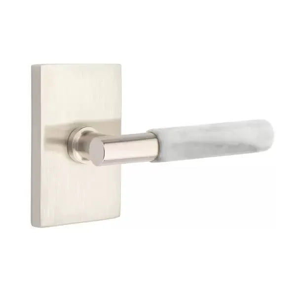 Emtek White Marble Lever with T-Bar Stem and Modern Rectangular Rose by Emtek