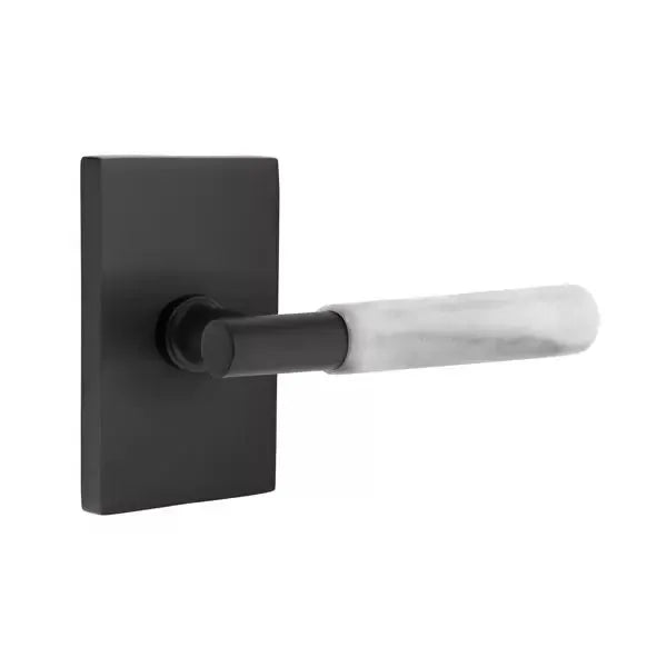 Emtek White Marble Lever with T-Bar Stem and Modern Rectangular Rose by Emtek