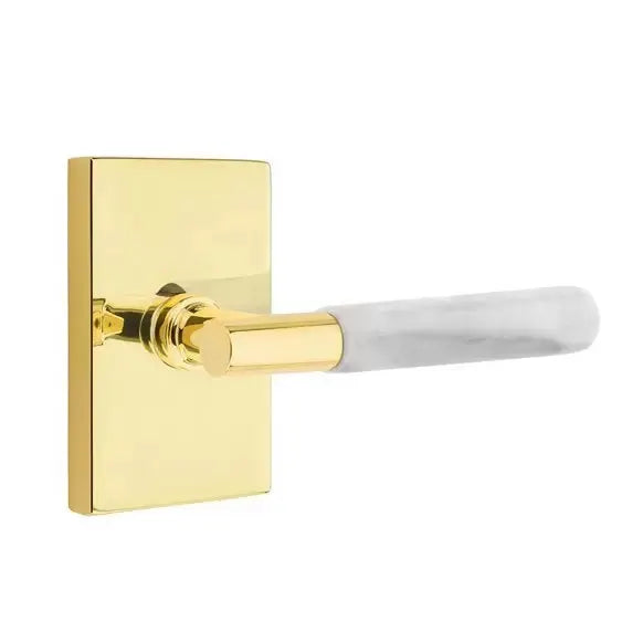 Emtek White Marble Lever with T-Bar Stem and Modern Rectangular Rose by Emtek