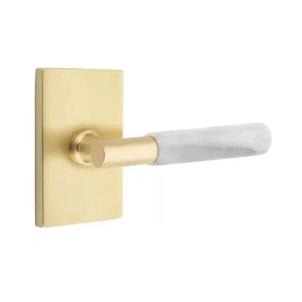 Emtek White Marble Lever with T-Bar Stem and Modern Rectangular Rose by Emtek