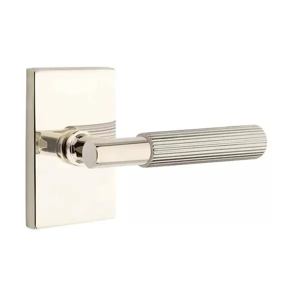 Emtek Straight Knurled Lever with T-Bar Stem and Modern Rectangular Rose by Emtek