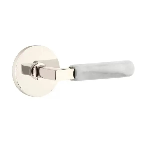 Emtek White Marble Lever with L-Square Stem and Disk Rose by Emtek
