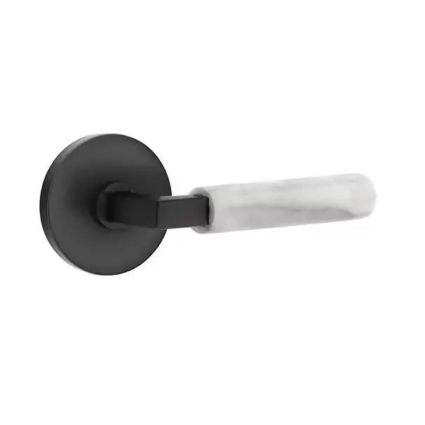 Emtek White Marble Lever with L-Square Stem and Disk Rose by Emtek