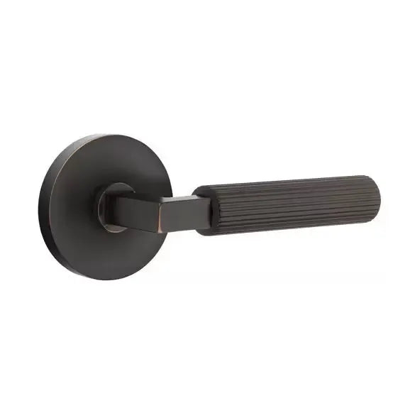 Emtek Straight Knurled Lever with L-Square Stem and Disk Rose by Emtek