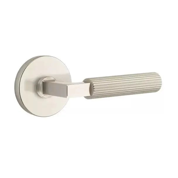 Emtek Straight Knurled Lever with L-Square Stem and Disk Rose by Emtek