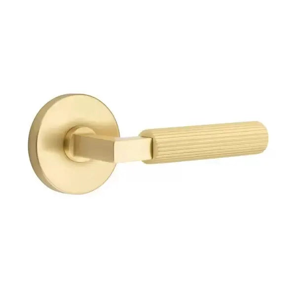 Emtek Straight Knurled Lever with L-Square Stem and Disk Rose by Emtek