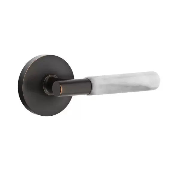 Emtek White Marble Lever with T-Bar Stem and Disk Rose