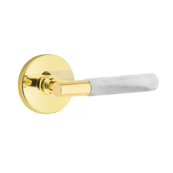 Emtek White Marble Lever with T-Bar Stem and Disk Rose