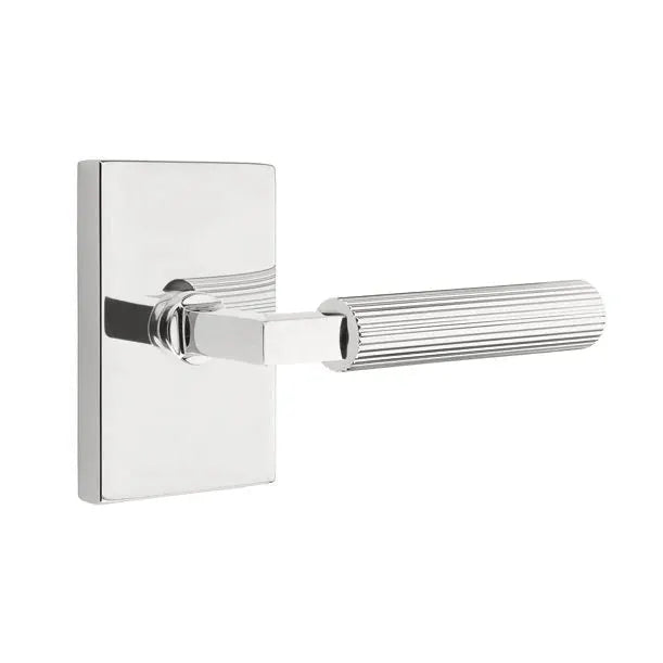 Emtek Straight Knurled Lever with L-Square Stem and Modern Rectangular Rose by Emtek