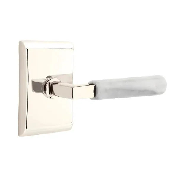Emtek White Marble Lever with L-Square Stem and Neos Rose by Emtek