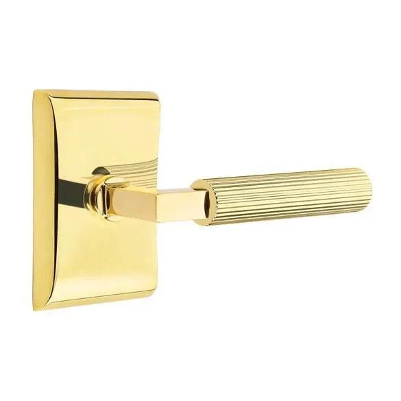 Emtek Straight Knurled Lever with L-Square Stem and Neos Rose by Emtek