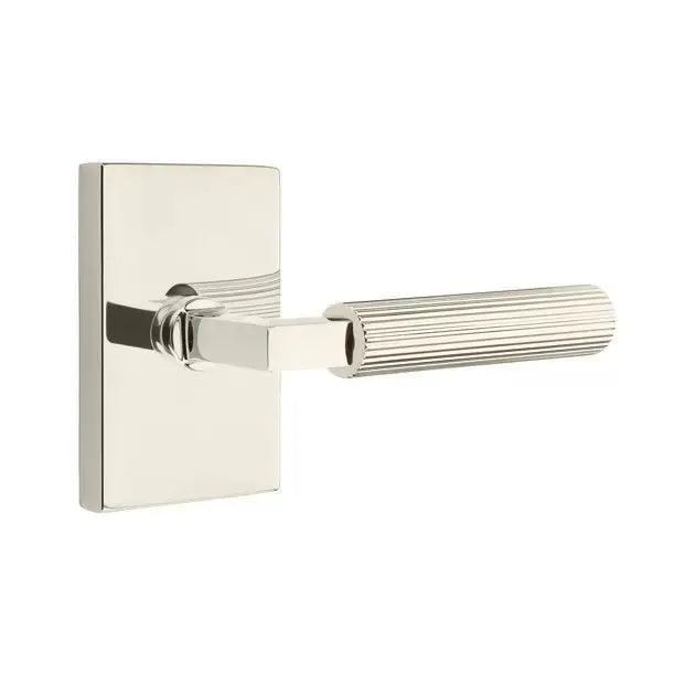Emtek Straight Knurled Lever with L-Square Stem and Modern Rectangular Rose by Emtek