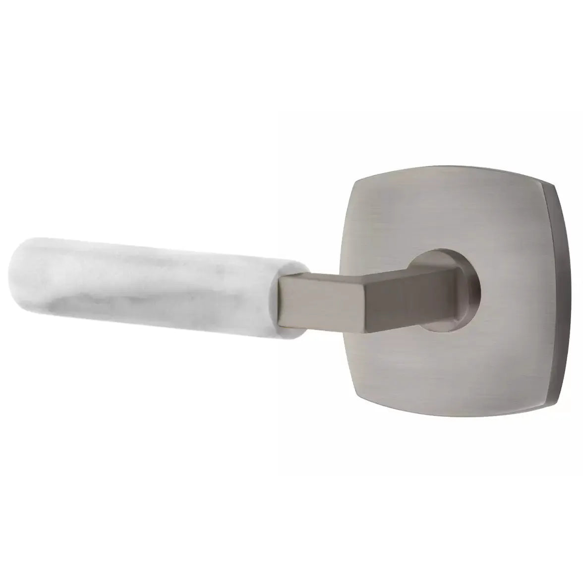 Emtek White Marble Lever with L-Square Stem and Urban Modern Rose by Emtek