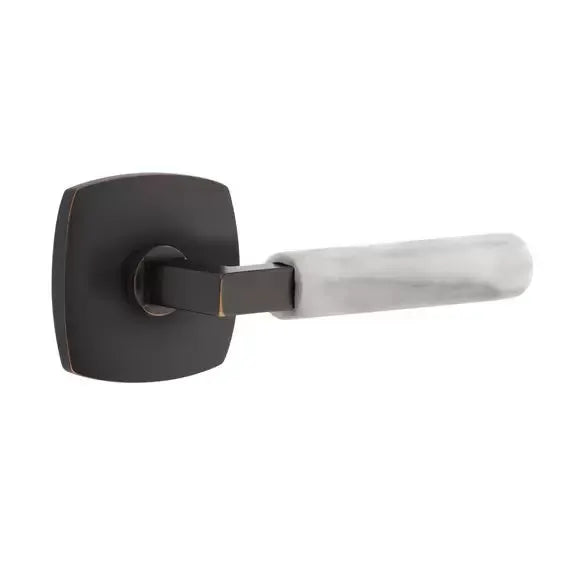 Emtek White Marble Lever with L-Square Stem and Urban Modern Rose by Emtek