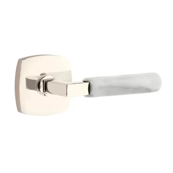 Emtek White Marble Lever with L-Square Stem and Urban Modern Rose by Emtek