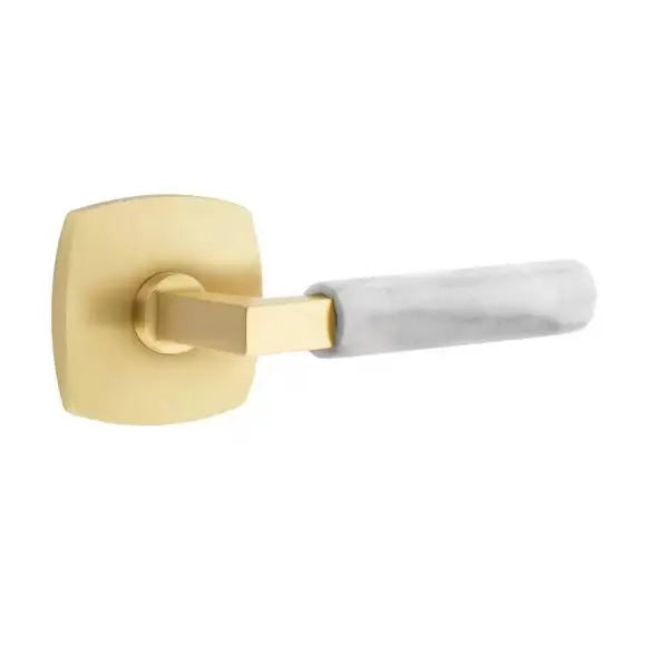 Emtek White Marble Lever with L-Square Stem and Urban Modern Rose by Emtek