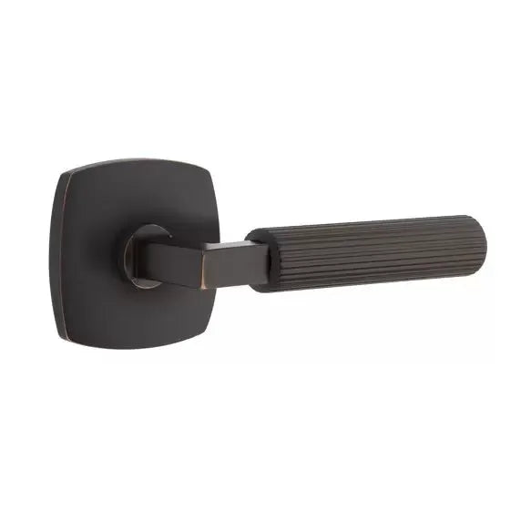 Emtek Straight Knurled Lever with L-Square Stem and Urban Modern Rose by Emtek
