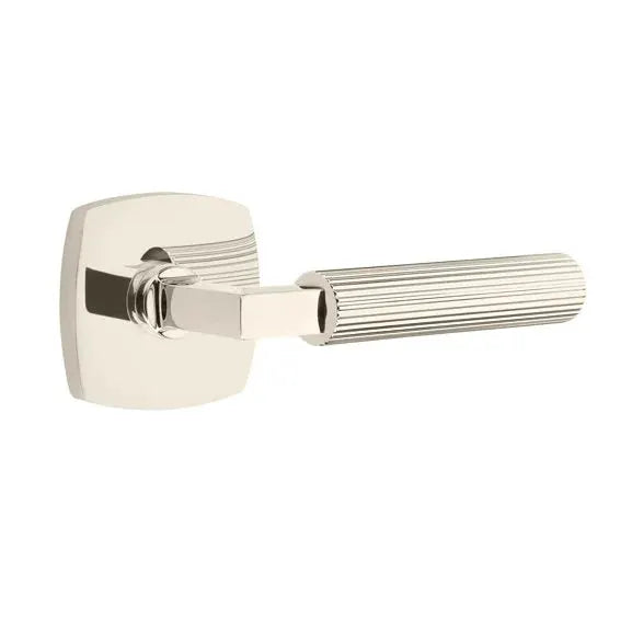Emtek Straight Knurled Lever with L-Square Stem and Urban Modern Rose by Emtek