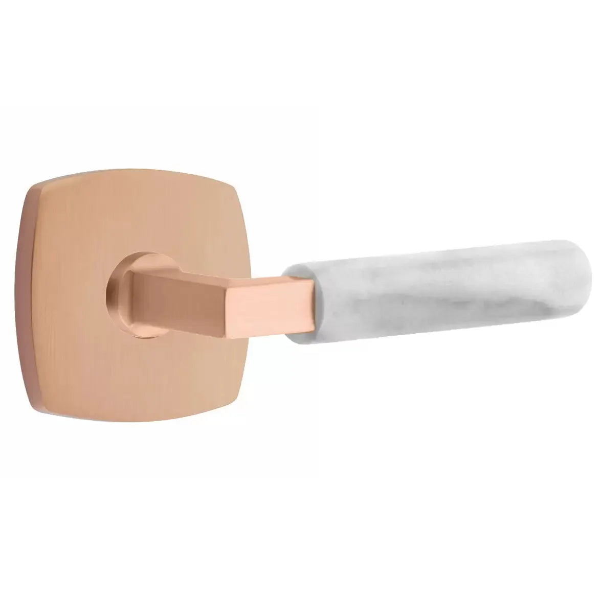 Emtek White Marble Lever with L-Square Stem and Urban Modern Rose by Emtek