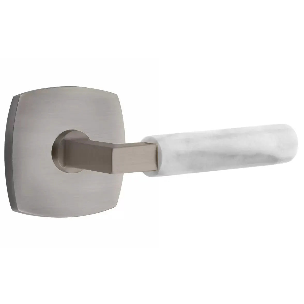Emtek White Marble Lever with L-Square Stem and Urban Modern Rose by Emtek