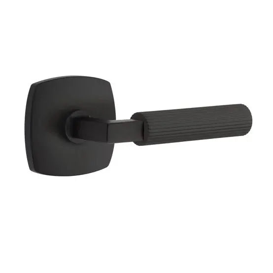 Emtek Straight Knurled Lever with L-Square Stem and Urban Modern Rose by Emtek
