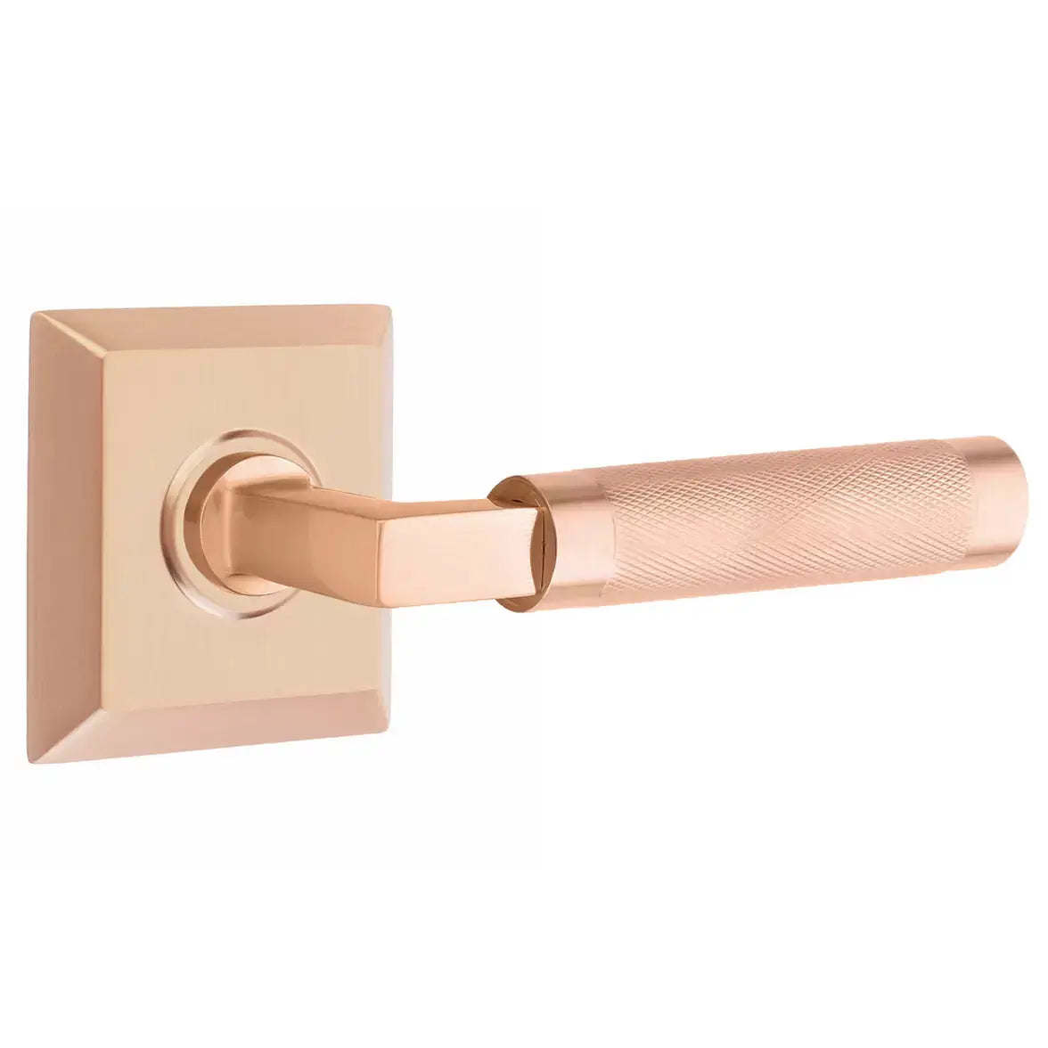 Emtek Knurled Lever with L-Square Stem and Quincy Rose by Emtek