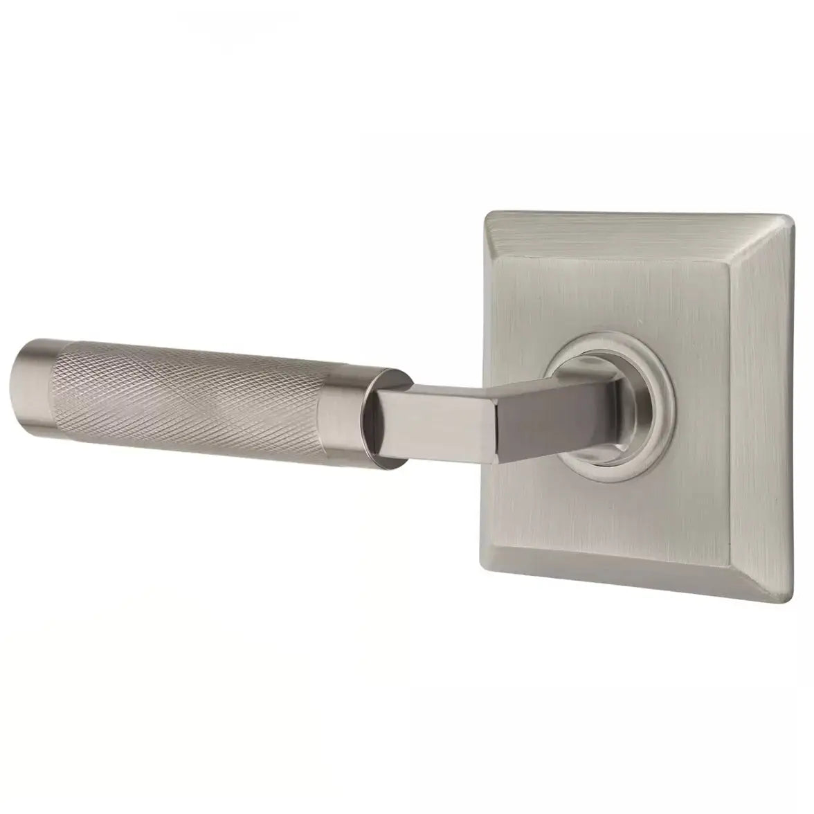 Emtek Knurled Lever with L-Square Stem and Quincy Rose by Emtek