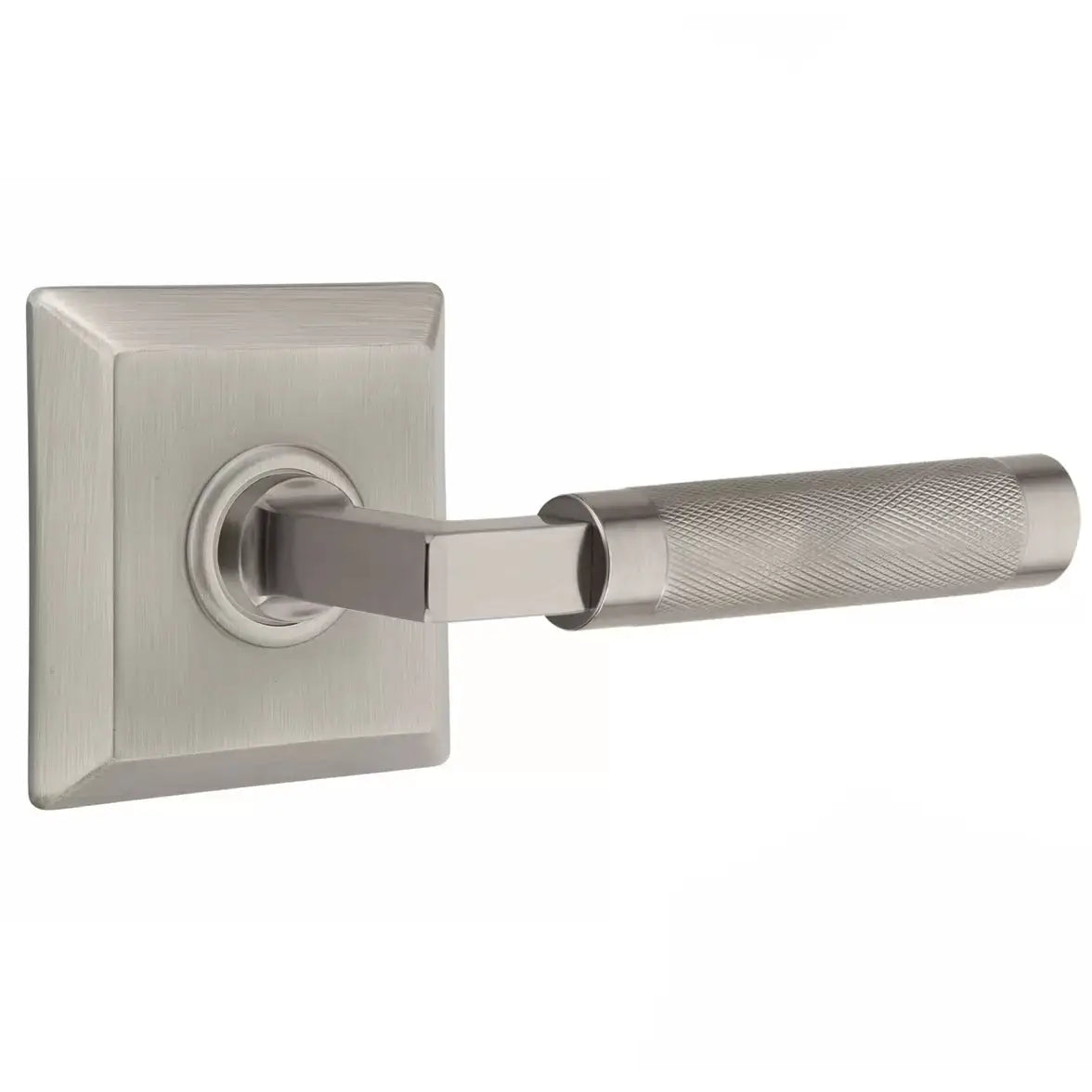 Emtek Knurled Lever with L-Square Stem and Quincy Rose by Emtek