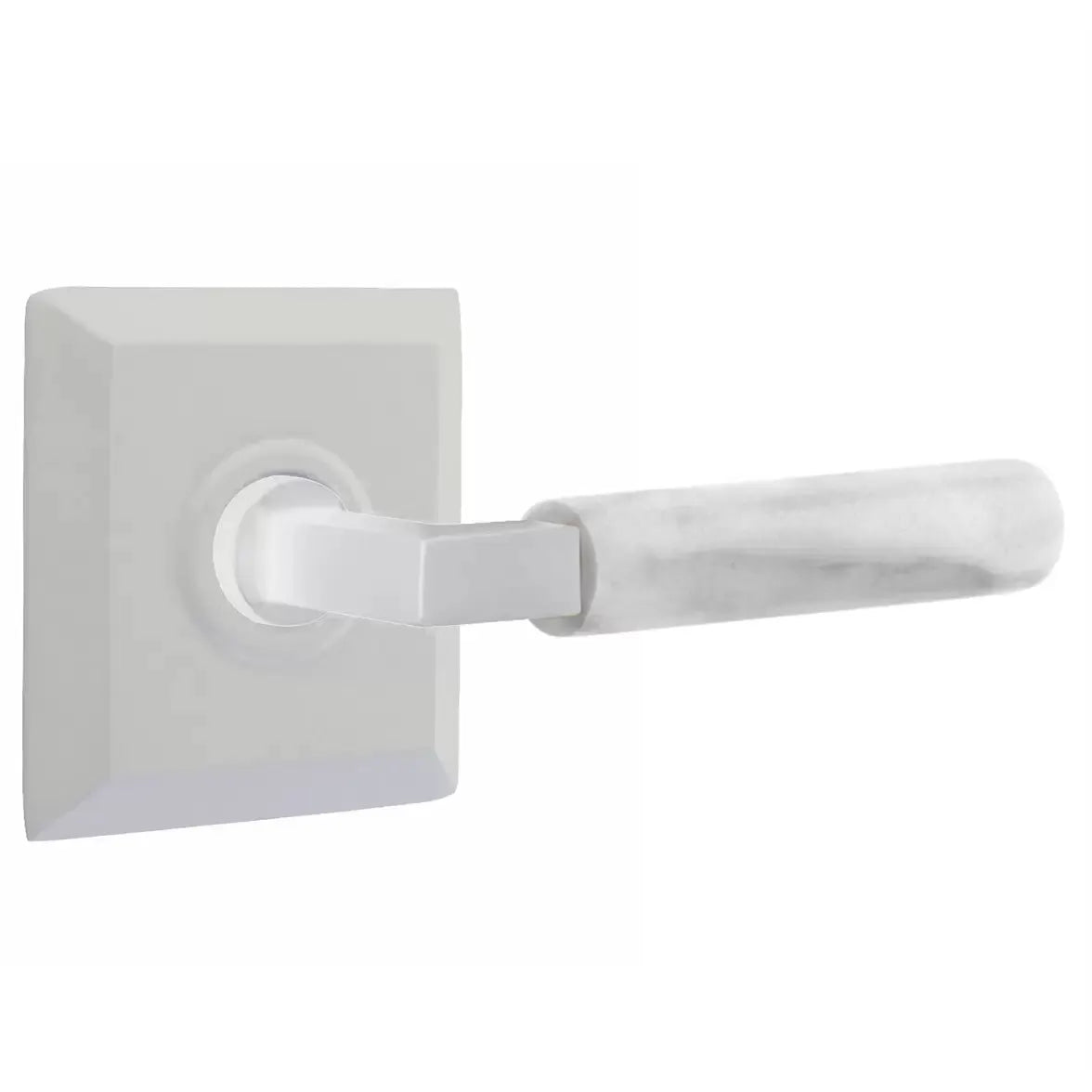 Emtek White Marble Lever with L-Square Stem and Quincy Rose by Emtek