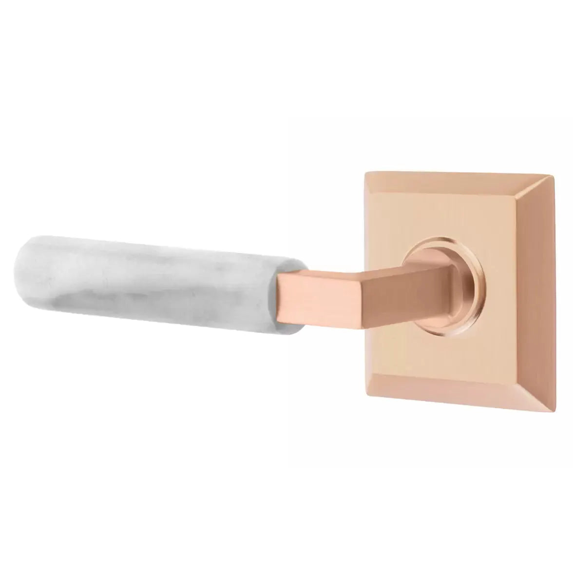 Emtek White Marble Lever with L-Square Stem and Quincy Rose by Emtek