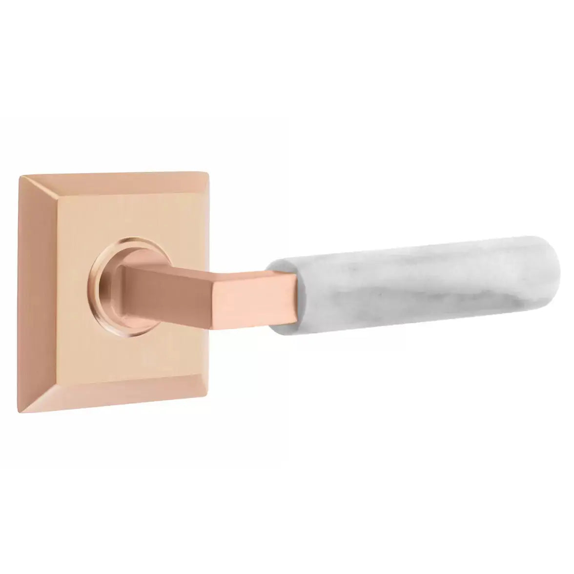 Emtek White Marble Lever with L-Square Stem and Quincy Rose by Emtek