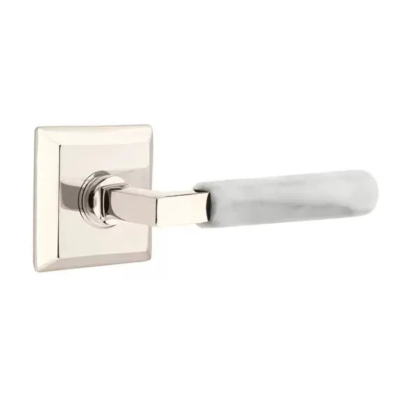 Emtek White Marble Lever with L-Square Stem and Quincy Rose by Emtek