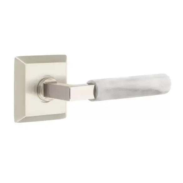 Emtek White Marble Lever with L-Square Stem and Quincy Rose by Emtek