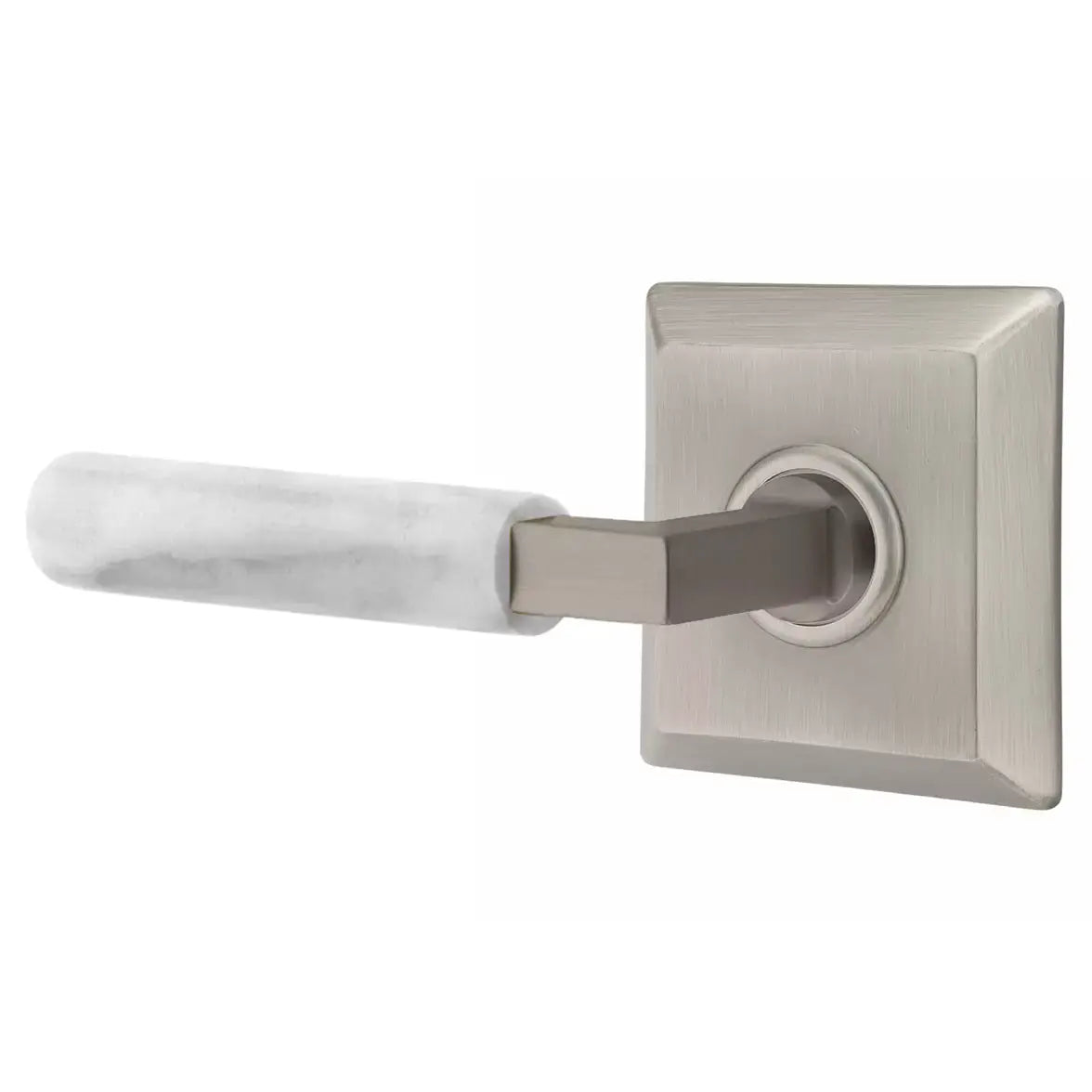 Emtek White Marble Lever with L-Square Stem and Quincy Rose by Emtek