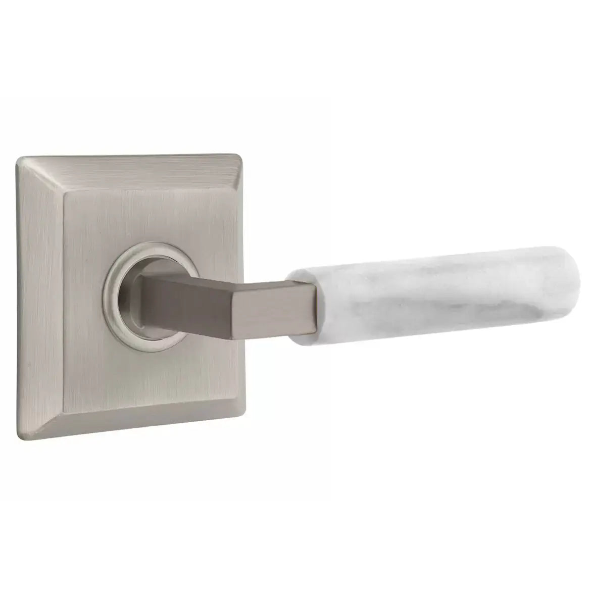 Emtek White Marble Lever with L-Square Stem and Quincy Rose by Emtek