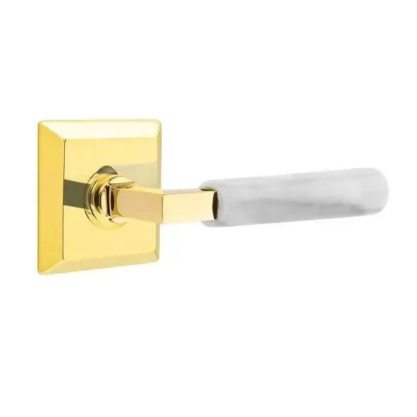 Emtek White Marble Lever with L-Square Stem and Quincy Rose by Emtek